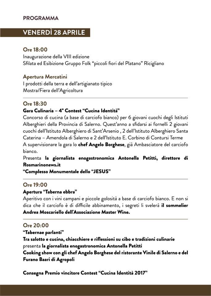 Bianco Tanagro - programma