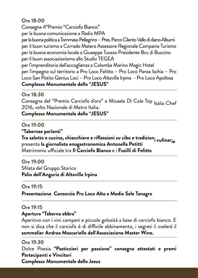 Bianco Tanagro - programma