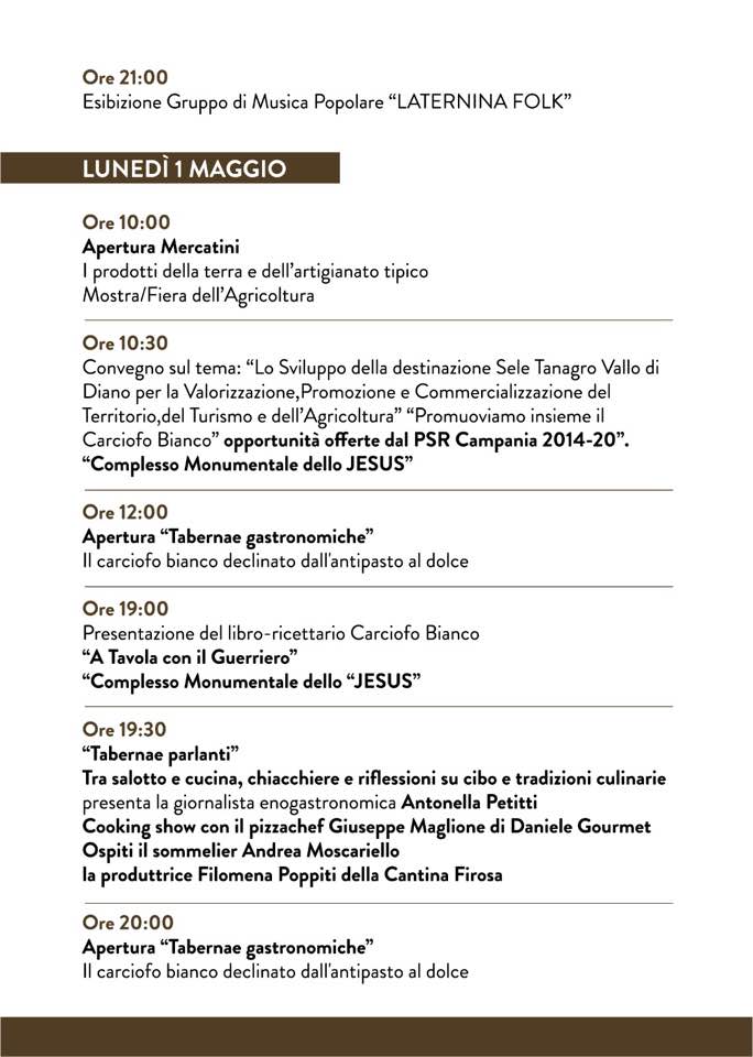 Bianco Tanagro - programma